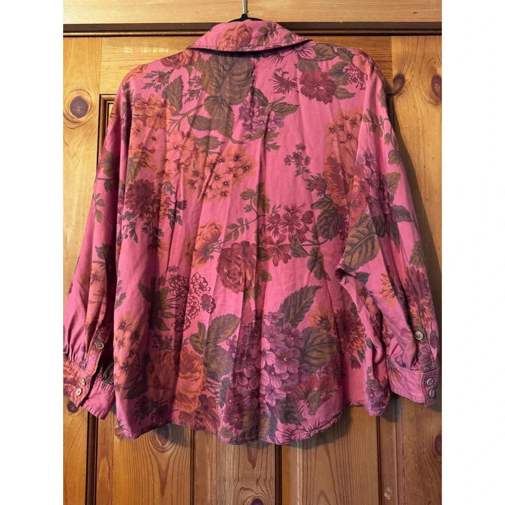 by Anthropologie Halie Dolman-Sleeve Button Down Collared Floral Top  XS Relaxed